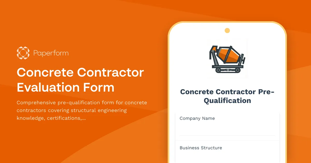 Concrete Contractor Evaluation Form