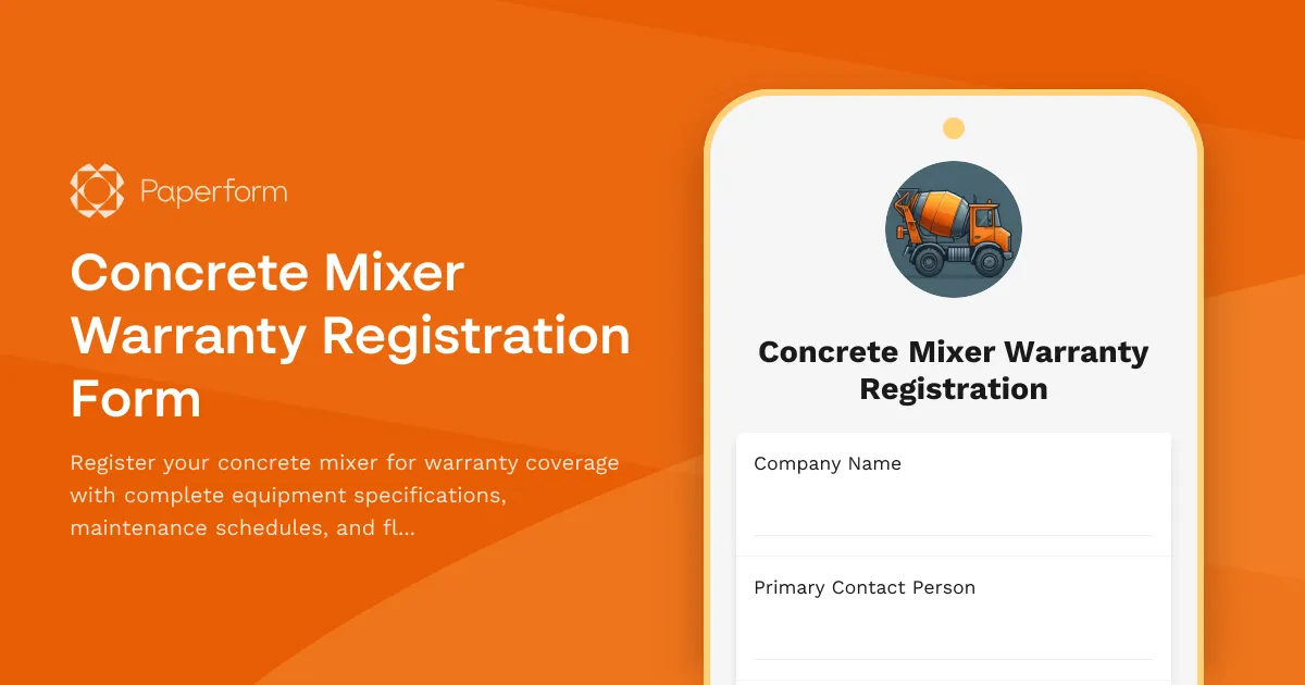 Concrete Mixer Warranty Registration Form