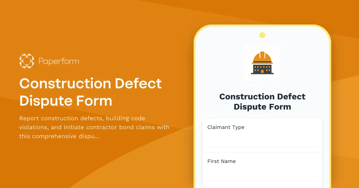 Construction Defect Dispute Form