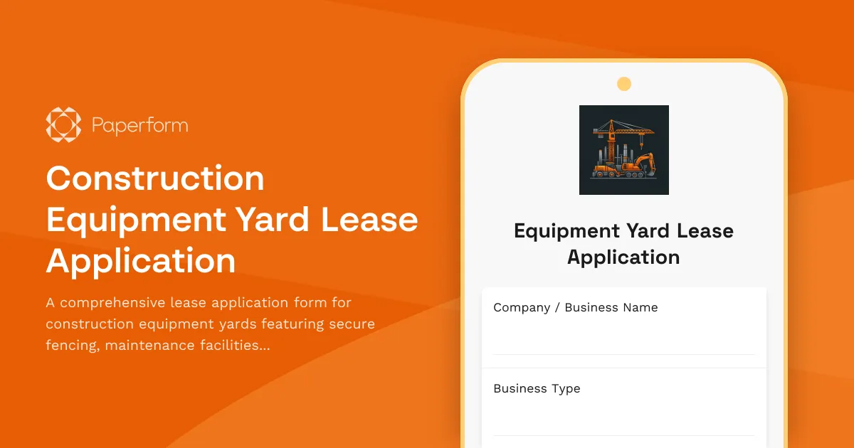 Construction Equipment Yard Lease Application