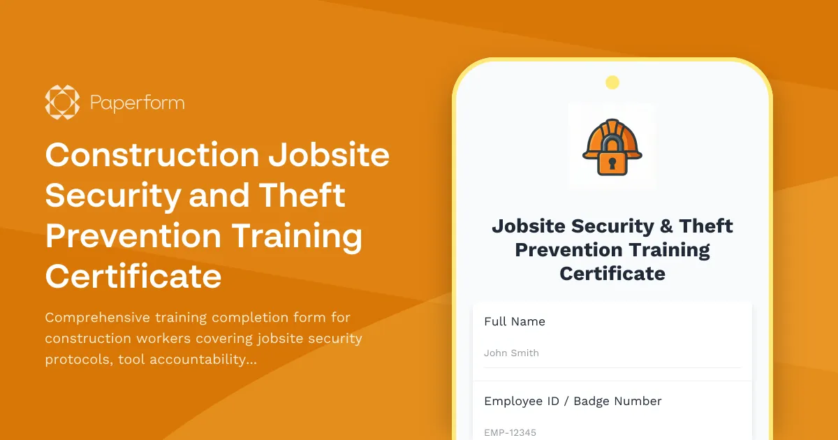 Construction Jobsite Security and Theft Prevention Training Certificate