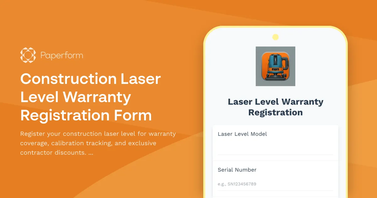 Construction Laser Level Warranty Registration Form