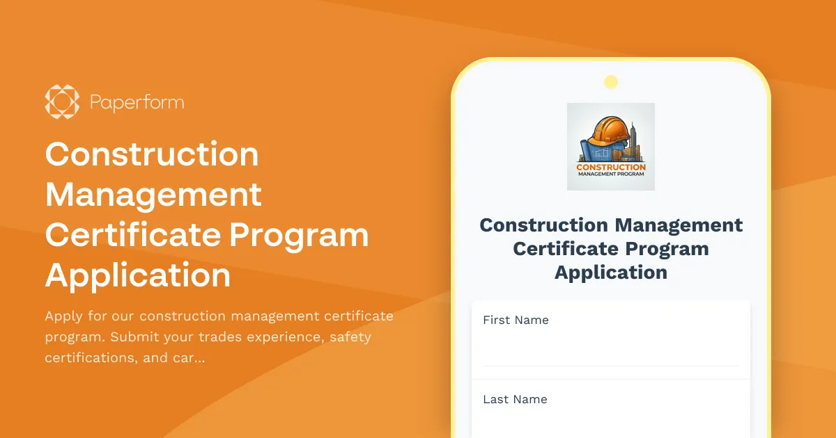 Construction Management Certificate Program Application