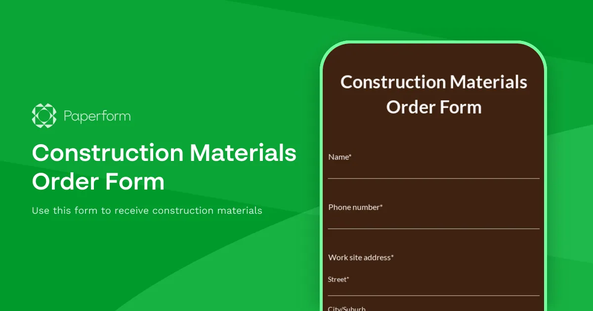 Construction Materials Order Form