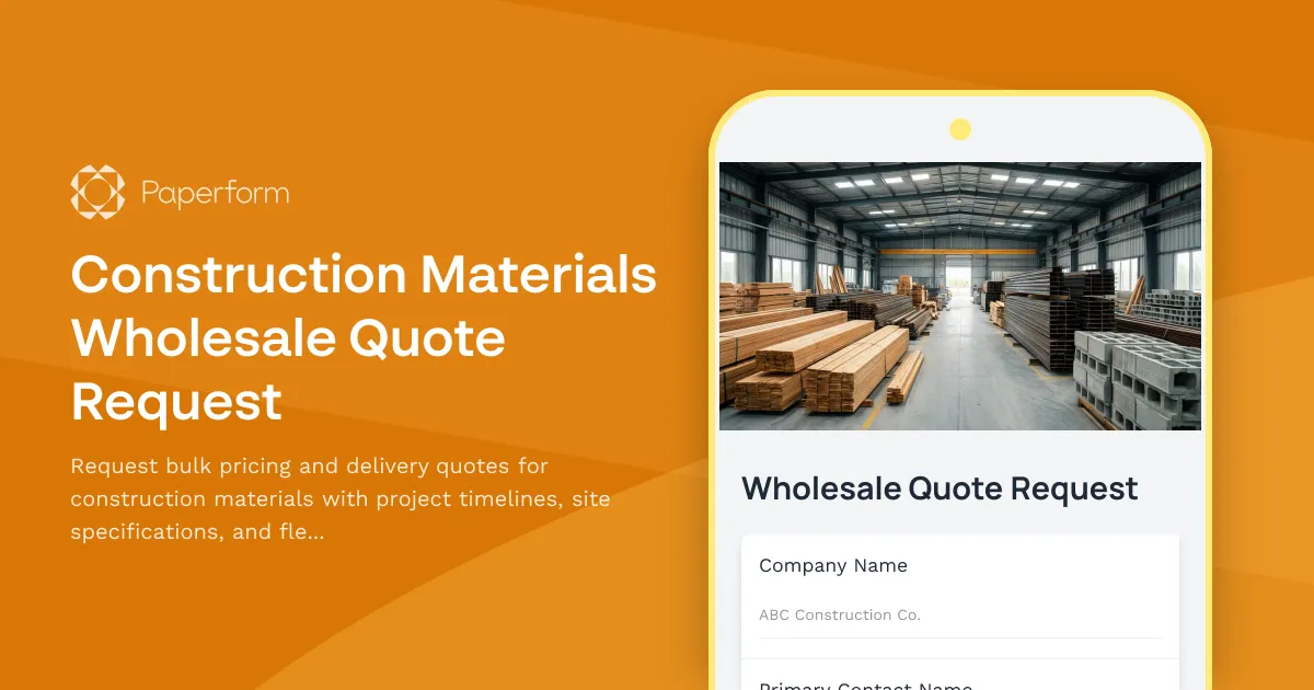 Construction Materials Wholesale Quote Request