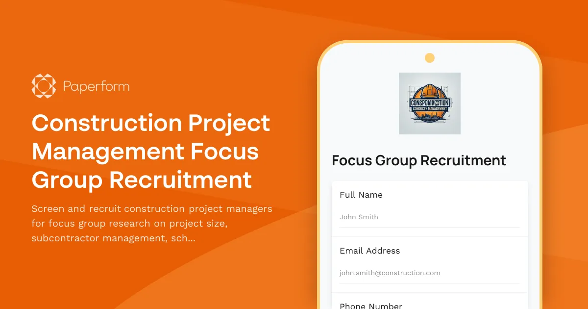 Construction Project Management Focus Group Recruitment