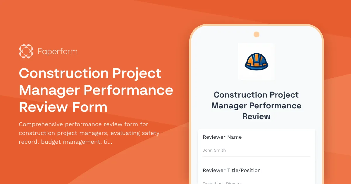 Construction Project Manager Performance Review Form