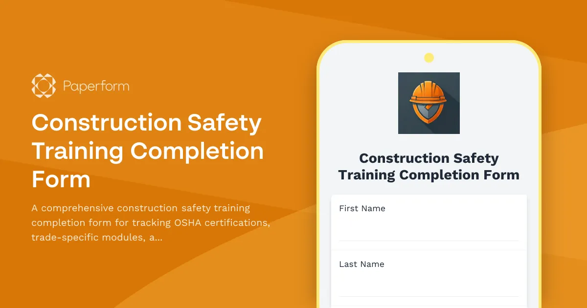 Construction Safety Training Completion Form