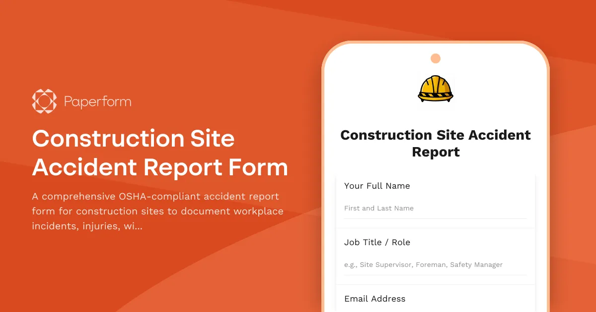 Construction Site Accident Report Form
