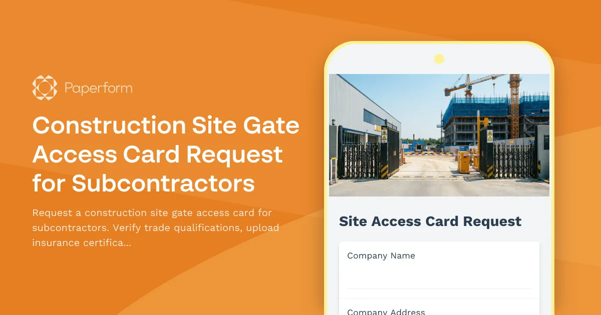 Construction Site Gate Access Card Request for Subcontractors