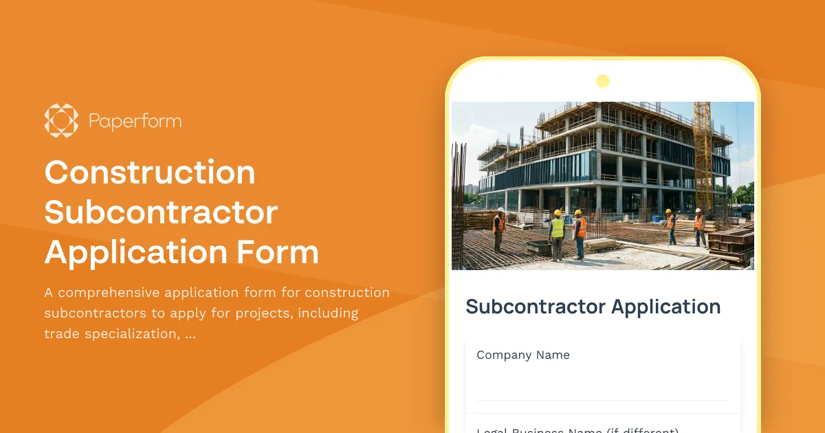 Construction Subcontractor Application Form