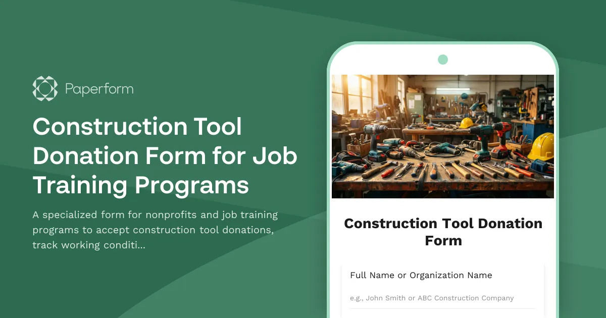 Construction Tool Donation Form for Job Training Programs