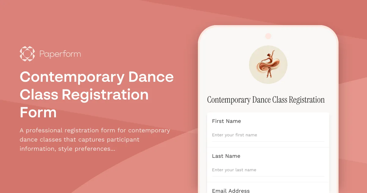 Contemporary Dance Class Registration Form