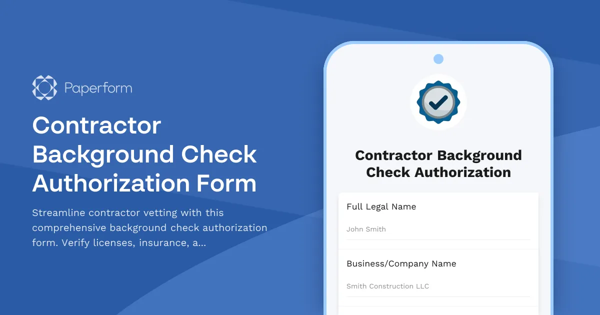 Contractor Background Check Authorization Form