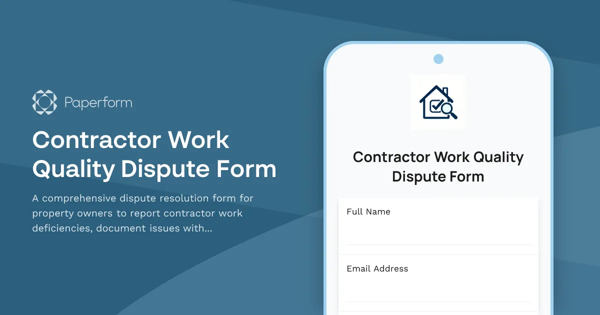 Contractor Work Quality Dispute Form