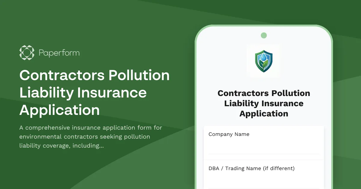 Contractors Pollution Liability Insurance Application