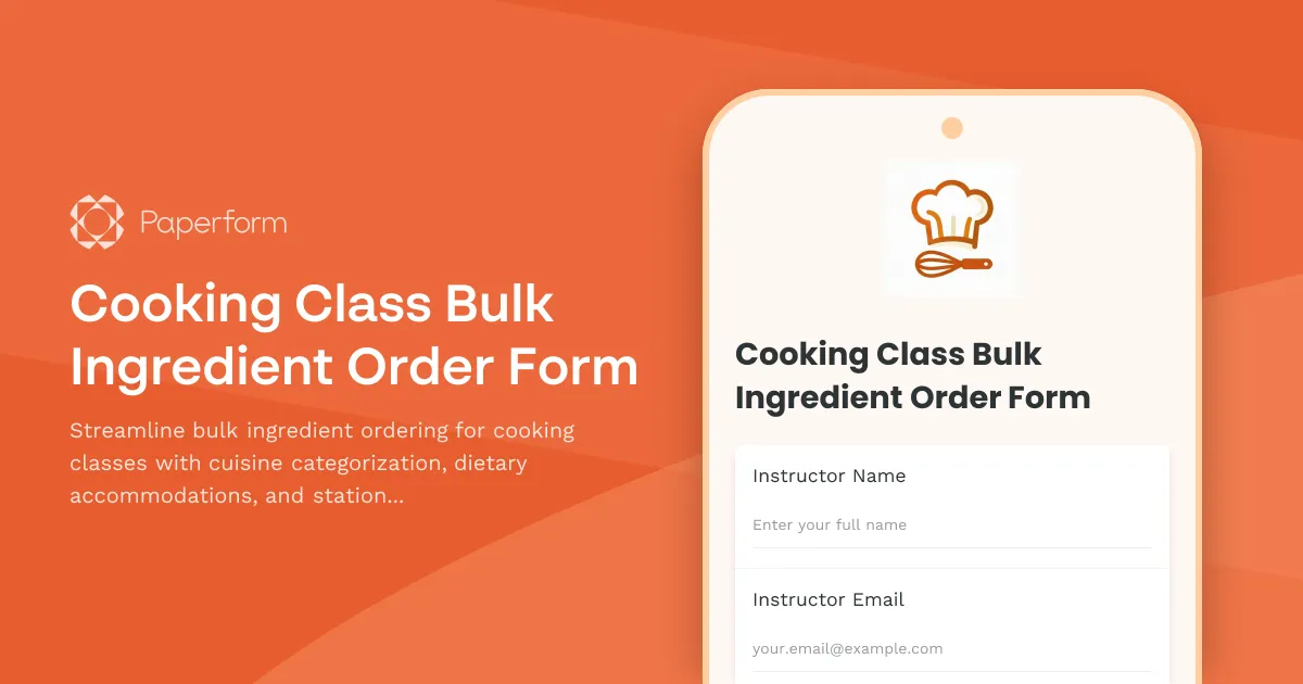 Cooking Class Bulk Ingredient Order Form