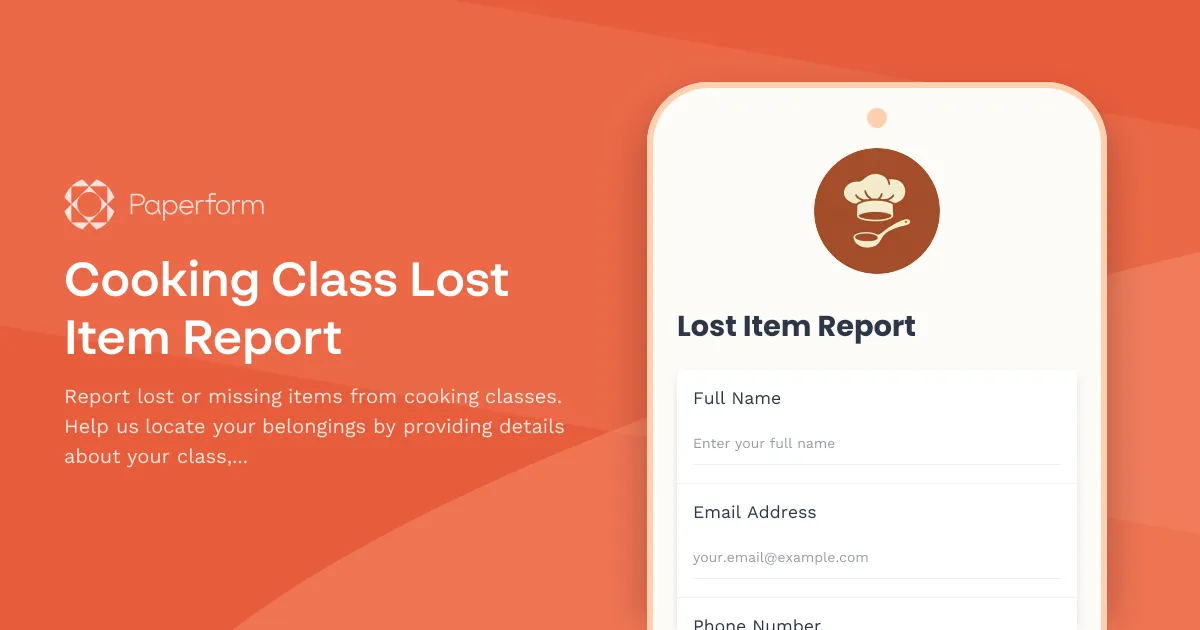 Cooking Class Lost Item Report