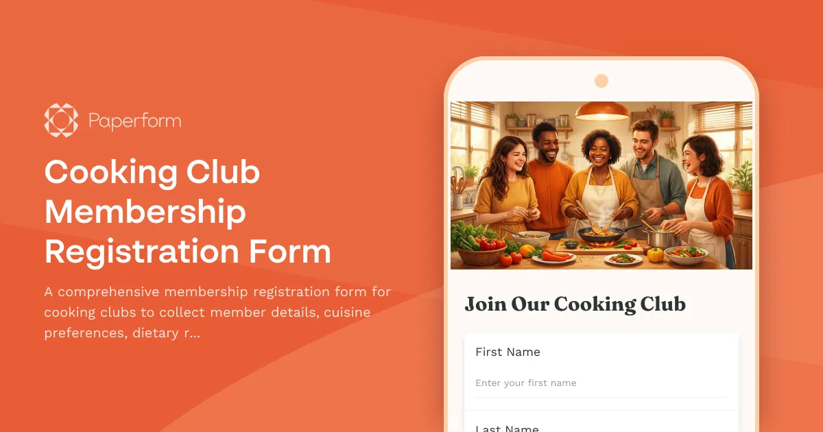 Cooking Club Membership Registration Form