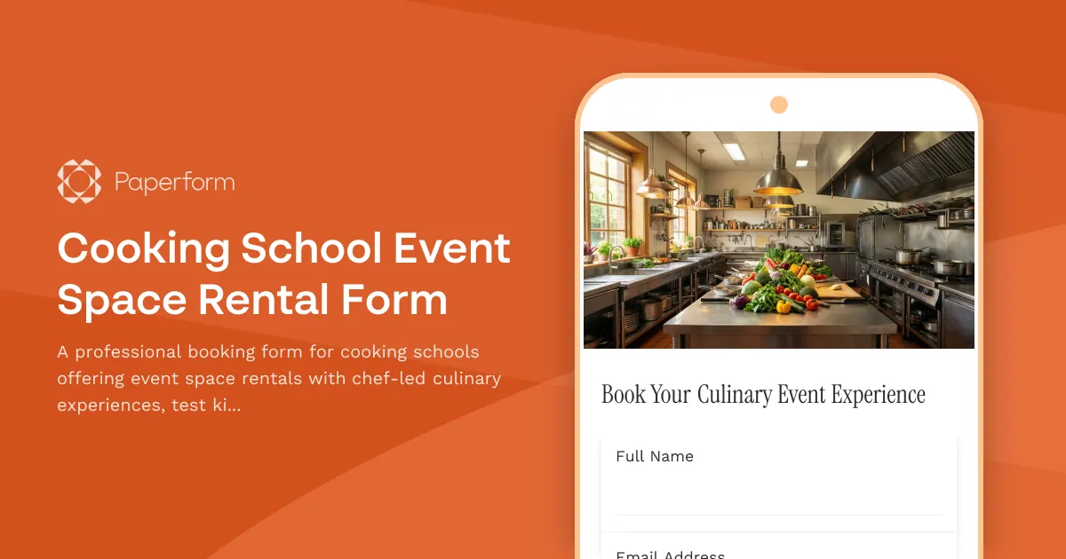 Cooking School Event Space Rental Form