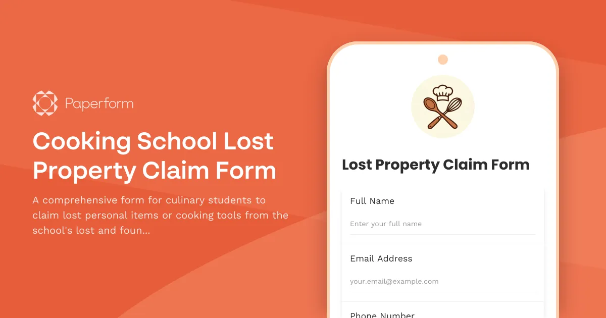 Cooking School Lost Property Claim Form