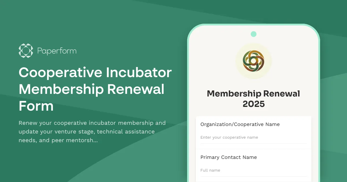 Cooperative Incubator Membership Renewal Form