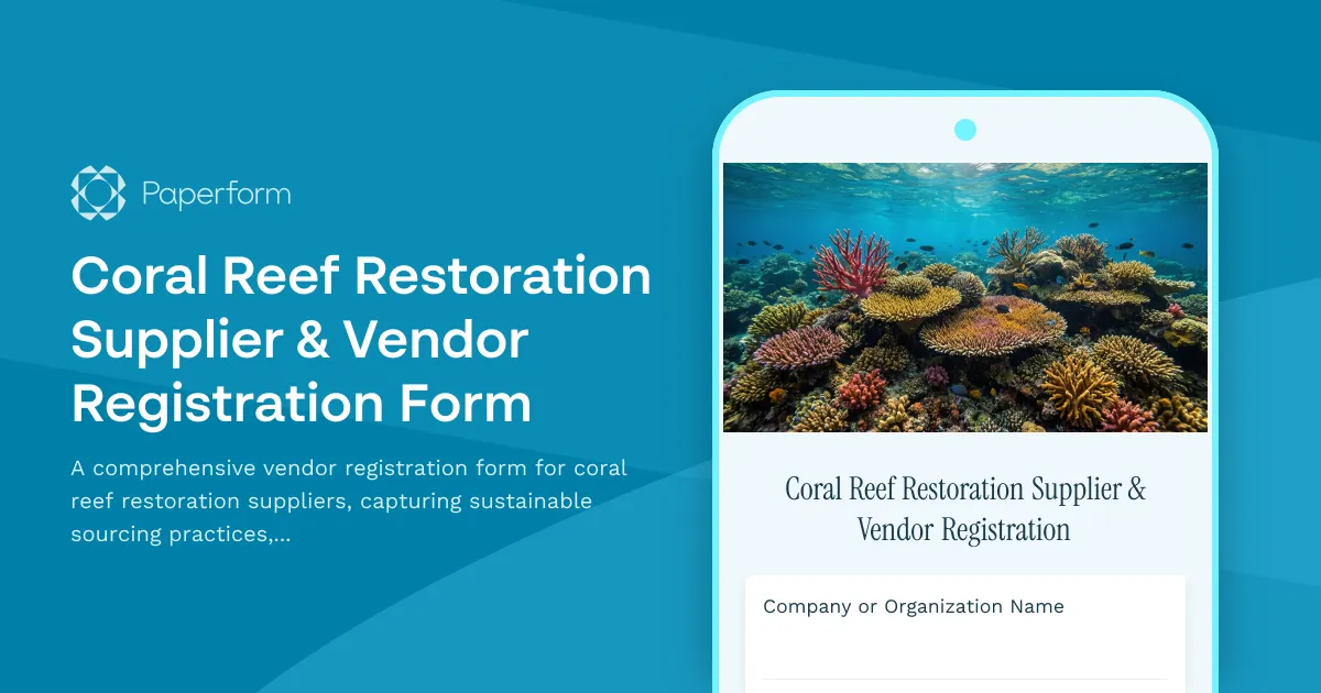 Coral Reef Restoration Supplier & Vendor Registration Form