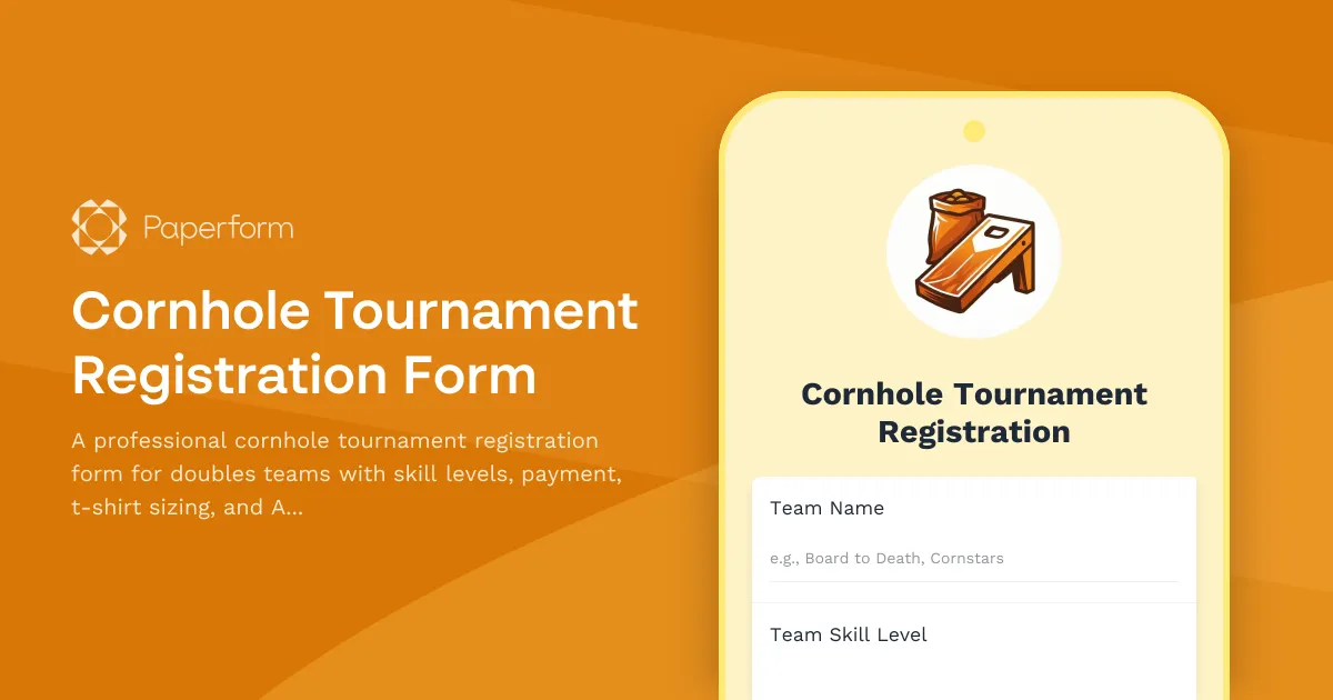Cornhole Tournament Registration Form