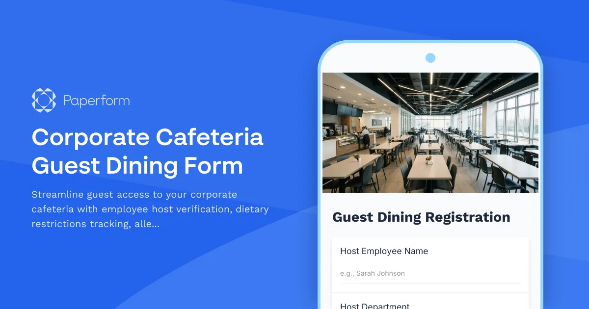 Corporate Cafeteria Guest Dining Form