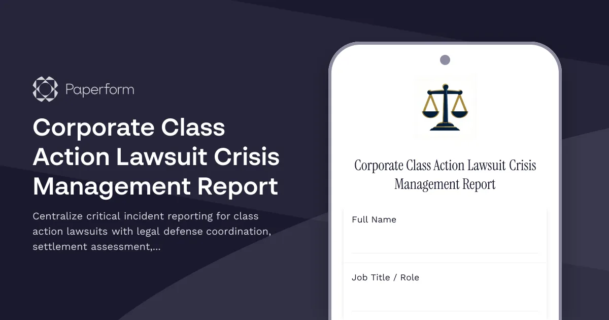 Corporate Class Action Lawsuit Crisis Management Report