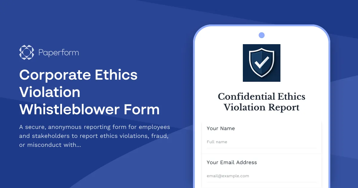 Corporate Ethics Violation Whistleblower Form