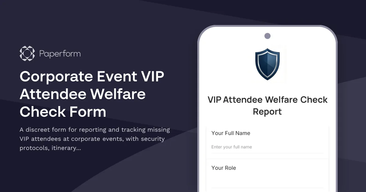 Corporate Event VIP Attendee Welfare Check Form