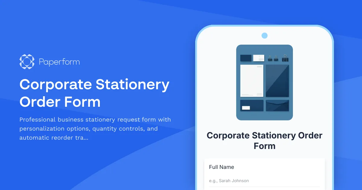 Corporate Stationery Order Form