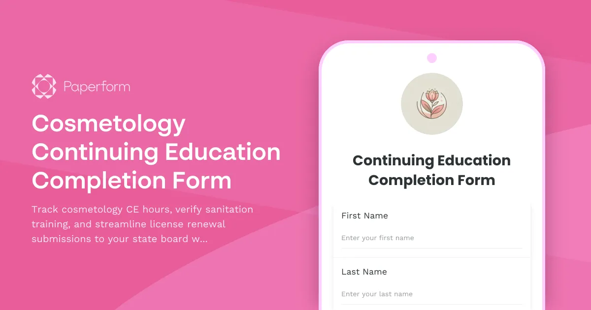 Cosmetology Continuing Education Completion Form