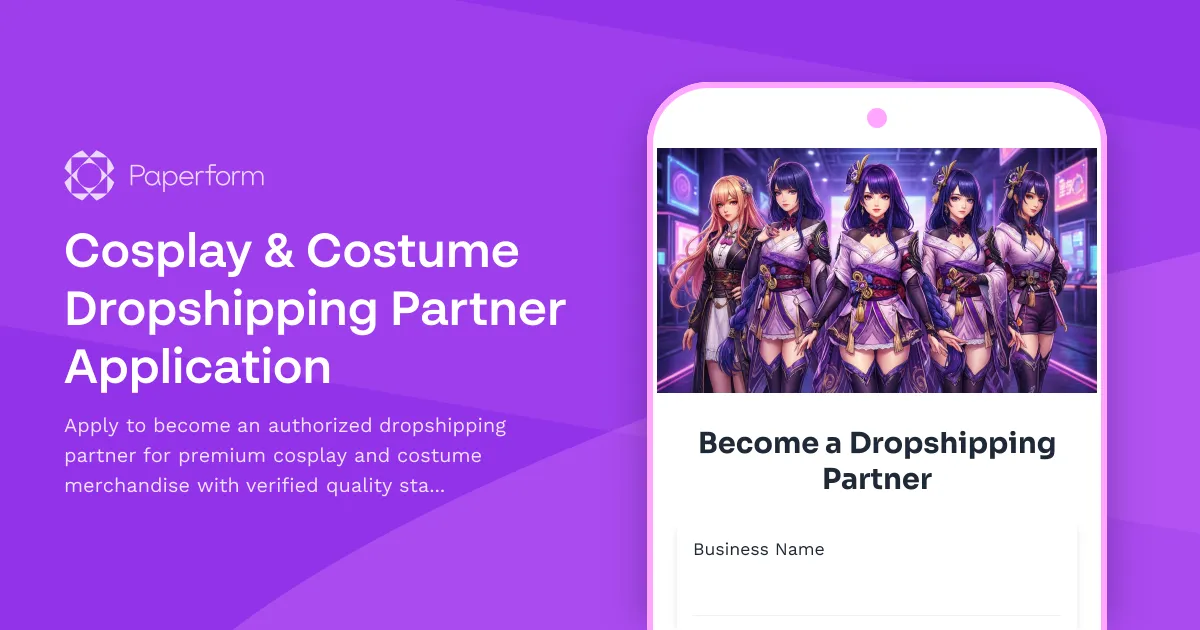 Cosplay & Costume Dropshipping Partner Application