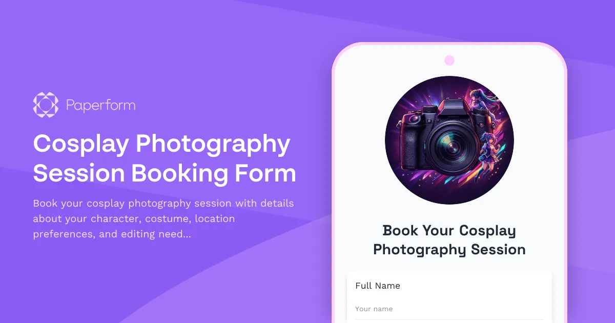 Cosplay Photography Session Booking Form