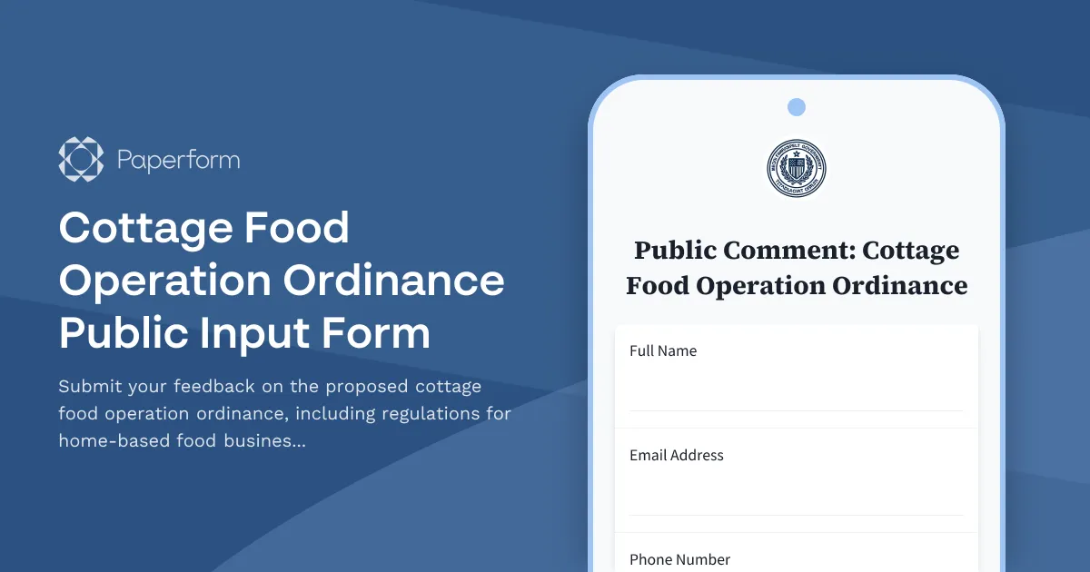 Cottage Food Operation Ordinance Public Input Form
