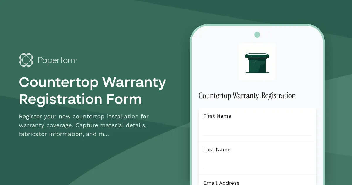 Countertop Warranty Registration Form