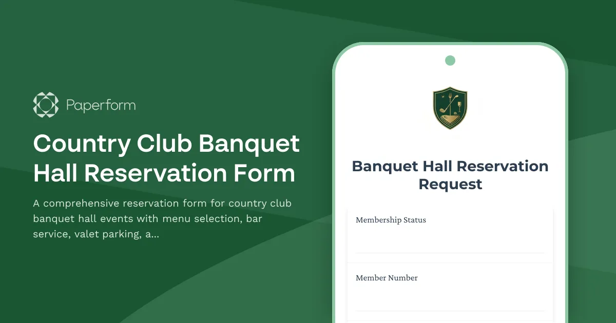 Country Club Banquet Hall Reservation Form