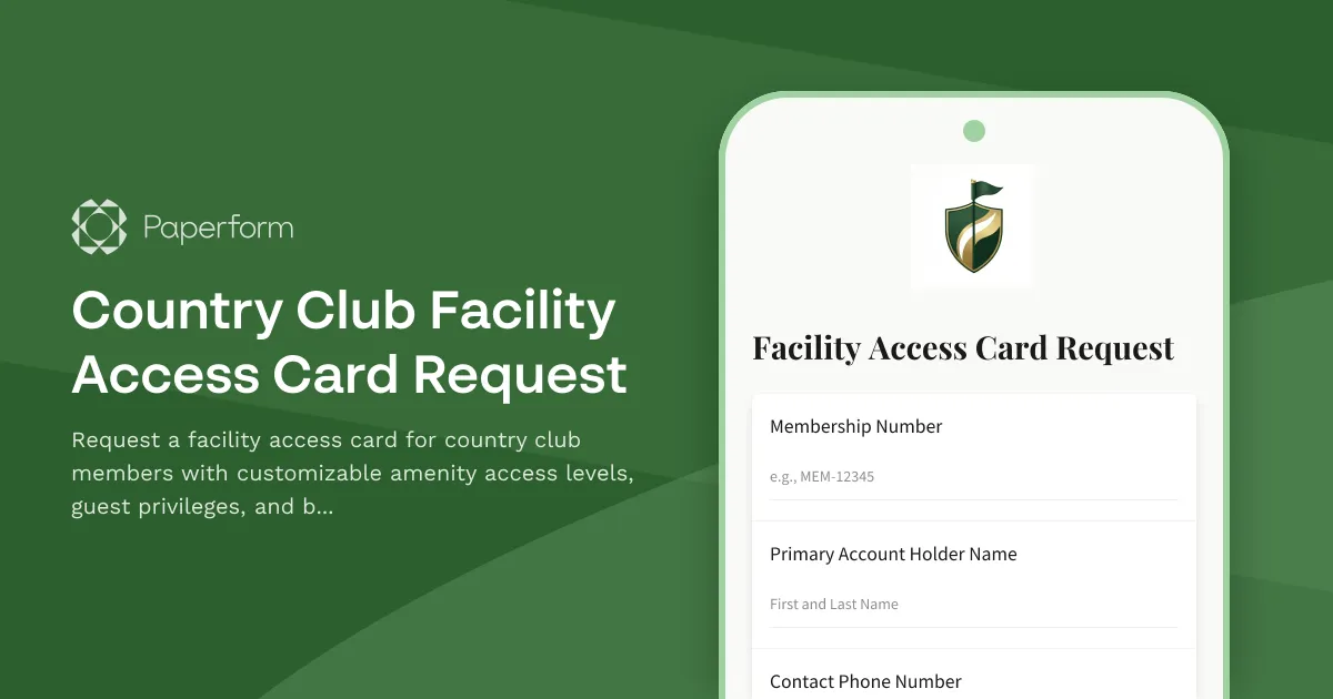 Country Club Facility Access Card Request