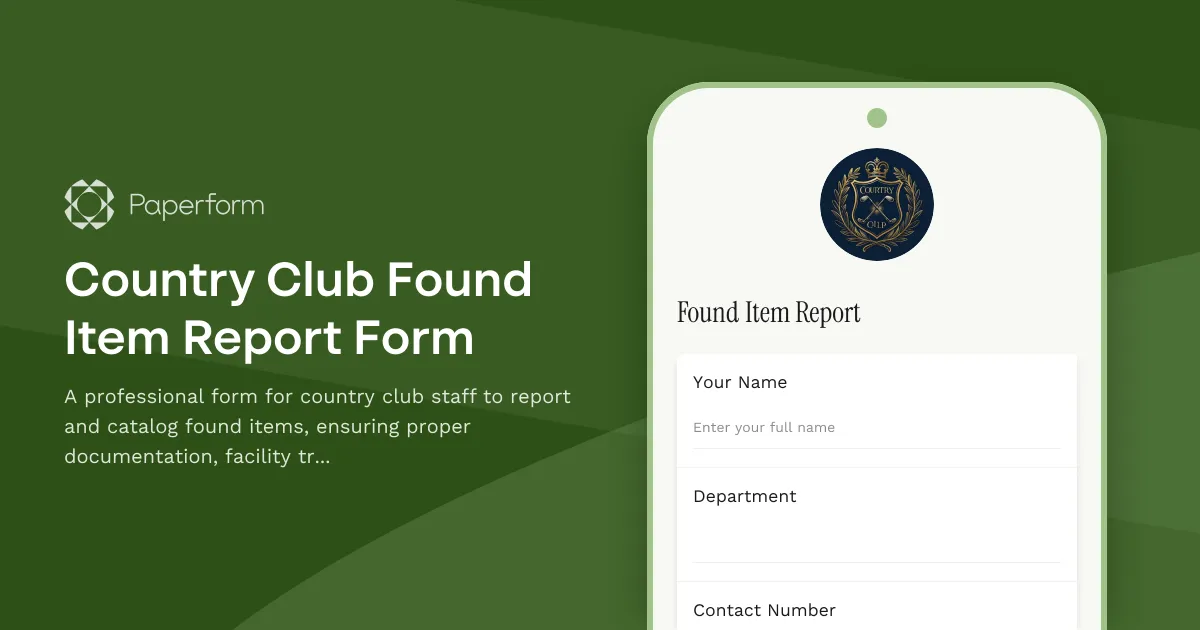 Country Club Found Item Report Form
