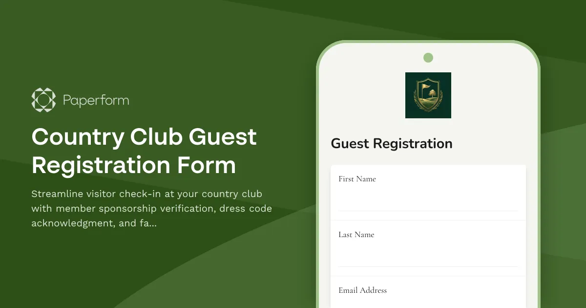 Country Club Guest Registration Form