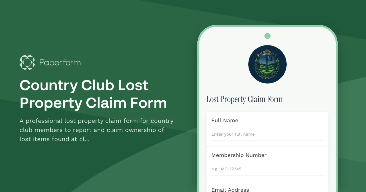Country Club Lost Property Claim Form