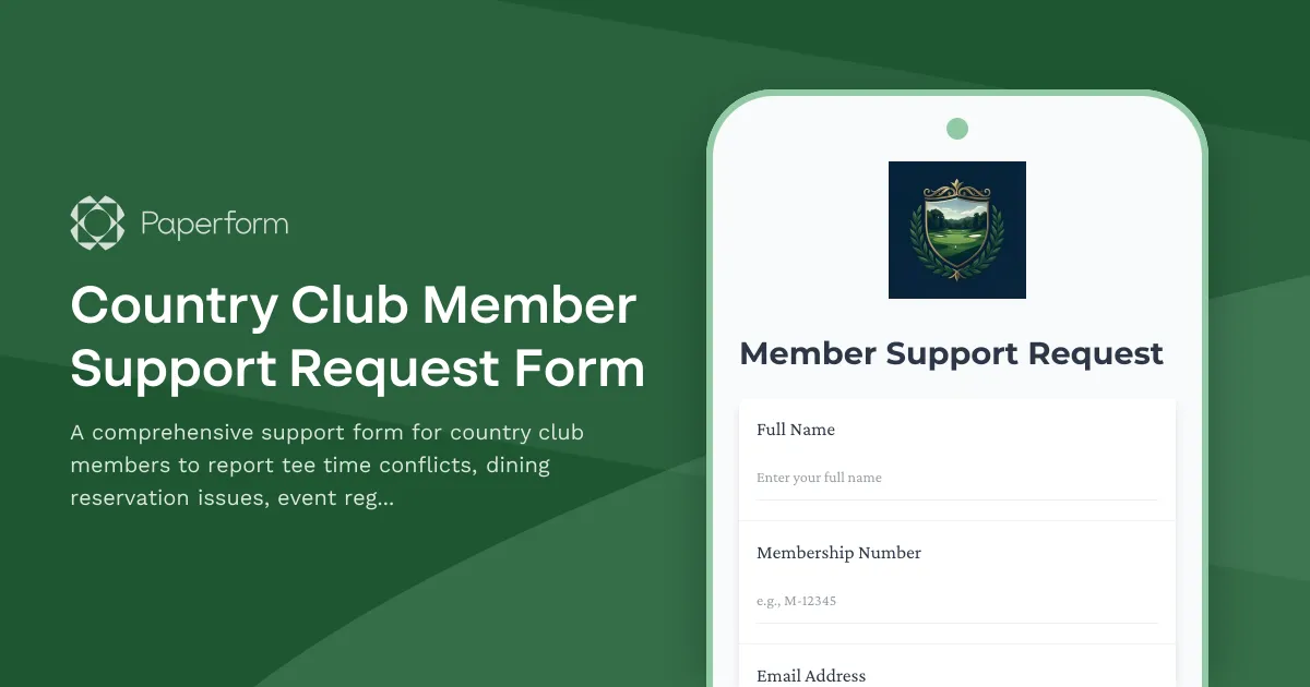Country Club Member Support Request Form