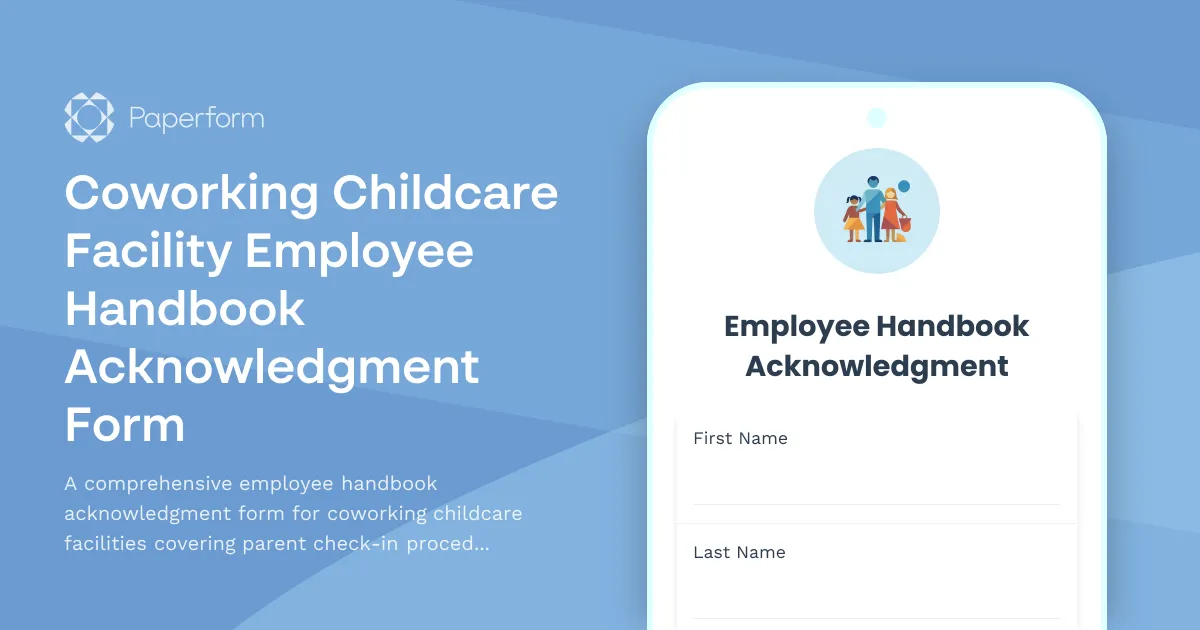 Coworking Childcare Facility Employee Handbook Acknowledgment Form
