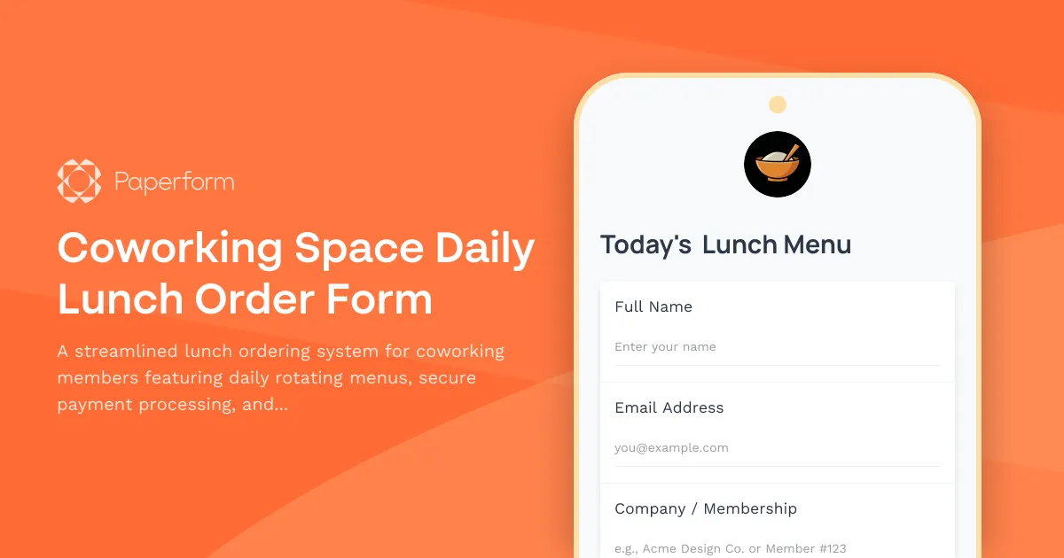 Coworking Space Daily Lunch Order Form