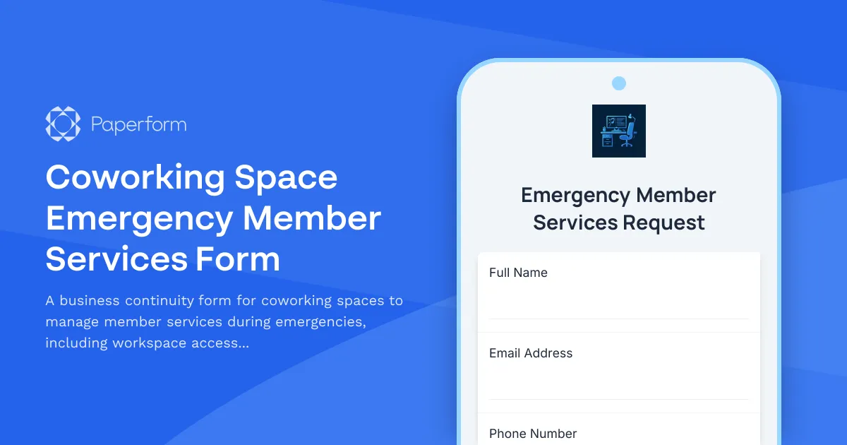 Coworking Space Emergency Member Services Form