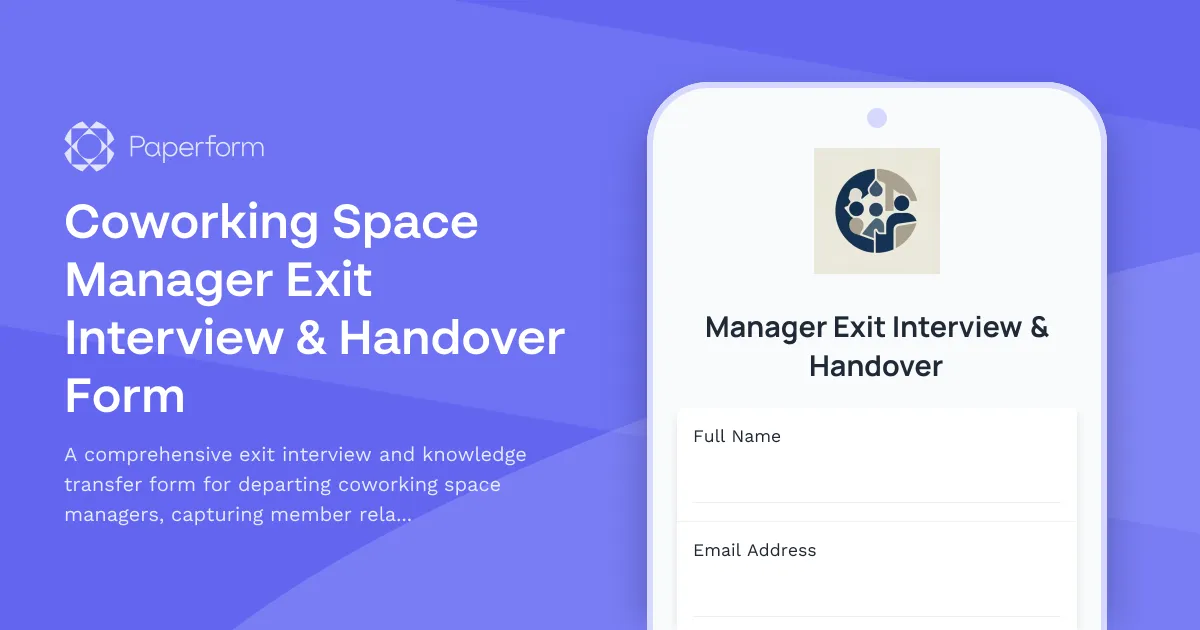 Coworking Space Manager Exit Interview & Handover Form