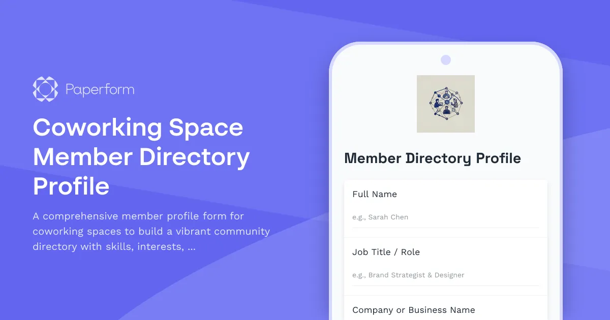 Coworking Space Member Directory Profile