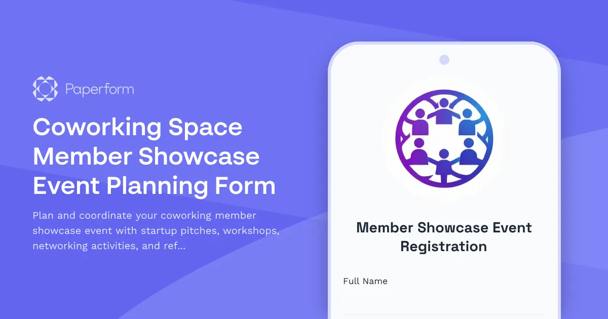 Coworking Space Member Showcase Event Planning Form